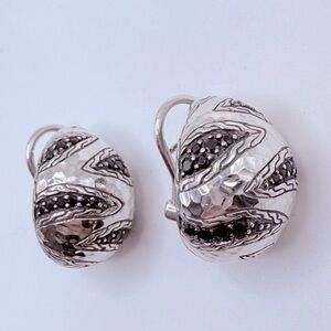 John Hardy Legends Naga Black Sapphire 925 Signed Dome Lever back Earrings 17 gm